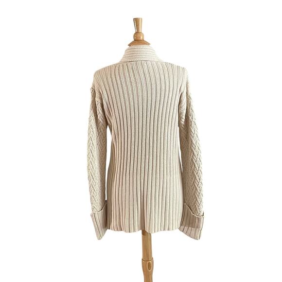 Winter Silks Silk Blend Ivory Long Cardigan Coat Toggle Buttons Shawl Collar M - Picture 3 of 13